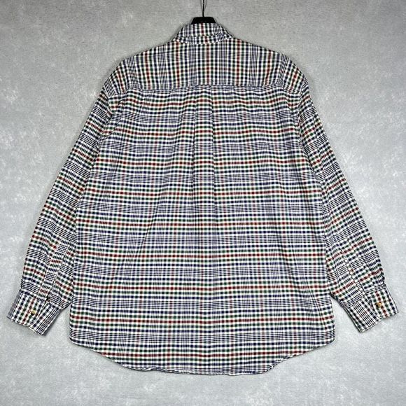 L.L Bean Dress Shirt Button Down Men’s Large Maroon Blue Red Checked Plaid 2813 - Picture 7 of 10